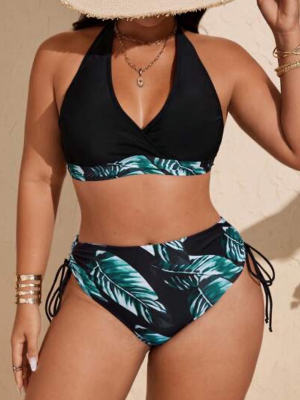 Tropical black bikini bra sized DD